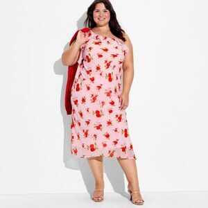 Women's Ruffle One Shoulder Midi Bodycon Dress - Wild Fable Pink Floral XXL